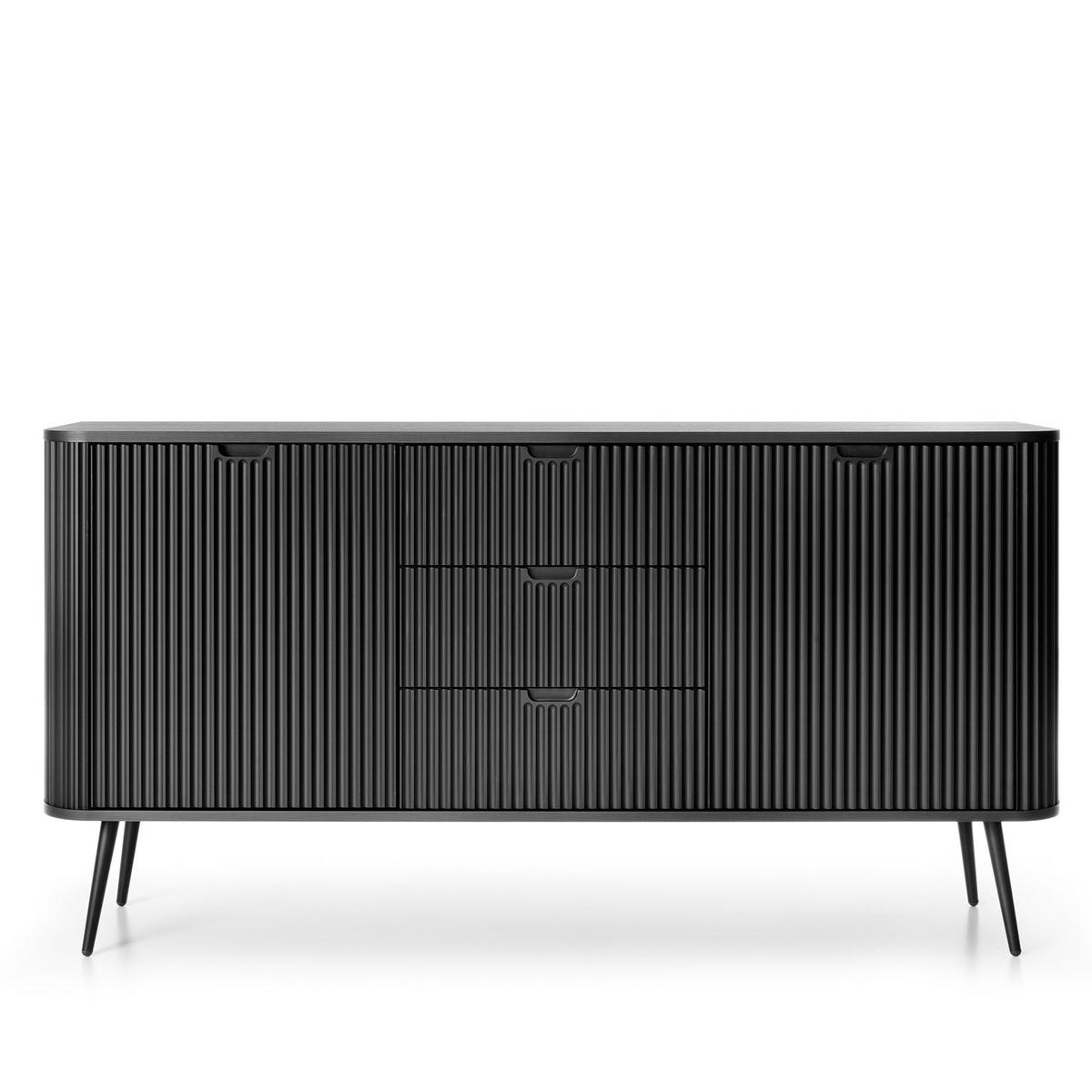 KOMMODE Zova Schwarz, Schwarze Beine, Kombikommode - Schwarz, Holzwerkstoff/Metall (168/87/39cm) - Bettso
