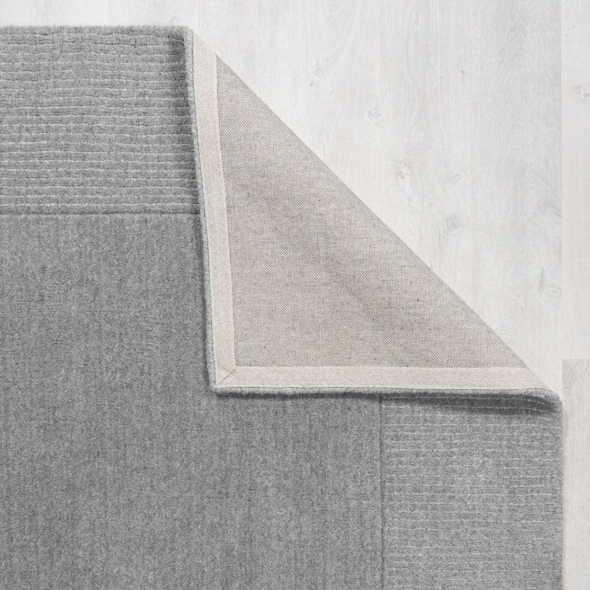 WOLLTEPPICH Uni-Design, mit Randdetails, handgewebt MOLE, Grau 200x290 cm - Grau, Textil (200/290cm) - KADIMA DESIGN