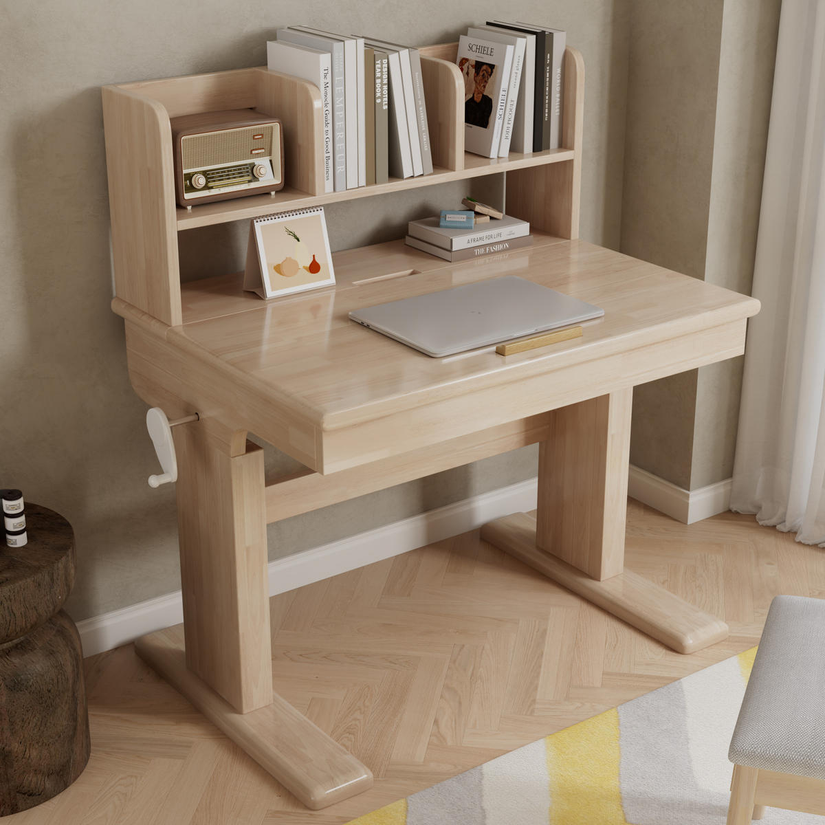 SCHREIBTISCH Naturfarben 92/60/89 cm höhenverstellbar Massivholz - Naturfarben, Holz (60/92/89cm) - PANGIVO