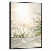 LEINWAND Bilder mit Rahmen - Dünen mit Strandhafer in der Sonne des Nationalparks Schleswig-Holsteinisches Wattenmeer - 60x80 - Creme, Textil (60/80cm) - MuchoWow