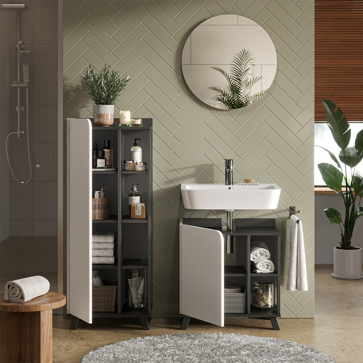 KOUPELNOVÝ NÁBYTEK Karen Antracitová/bílá - bílá/antracitová, kompozitní dřevo (60/65/35cm) - Vicco