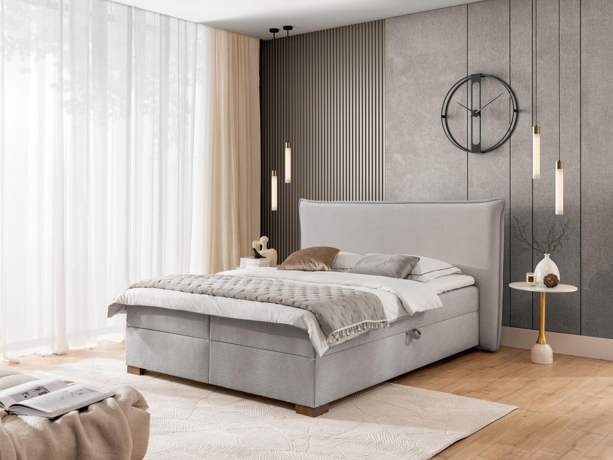 BOXBETT Lovetti, Strukturstoff mit Cordoptik, H3 - Dunkelbraun/Hellgrau, Holz/Kunststoff (200/200cm) - S-Style Möbel