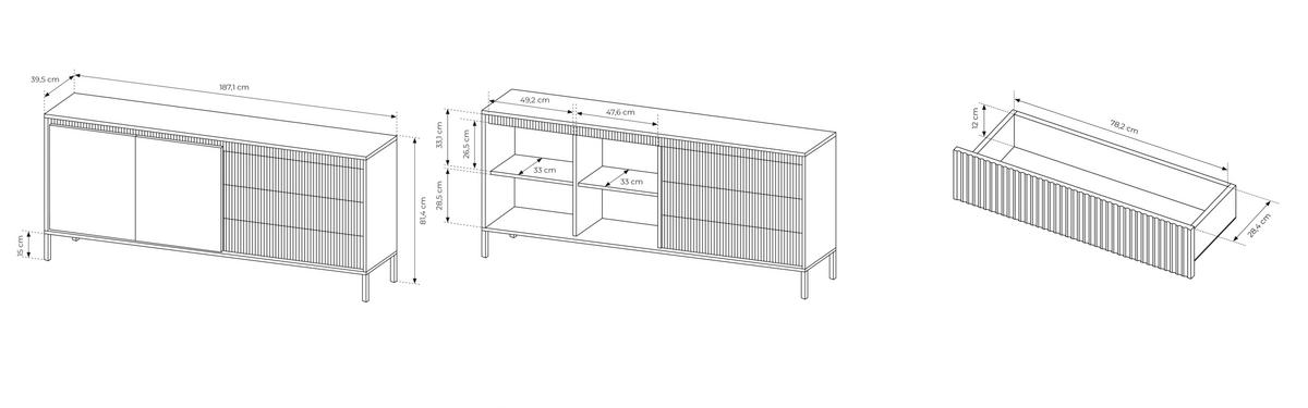 SIDEBOARD Cindy in Schwarz 187/81/40 cm - Schwarz, Holzwerkstoff/Metall (187.1/81.4/39.5cm) - WFL GROUP