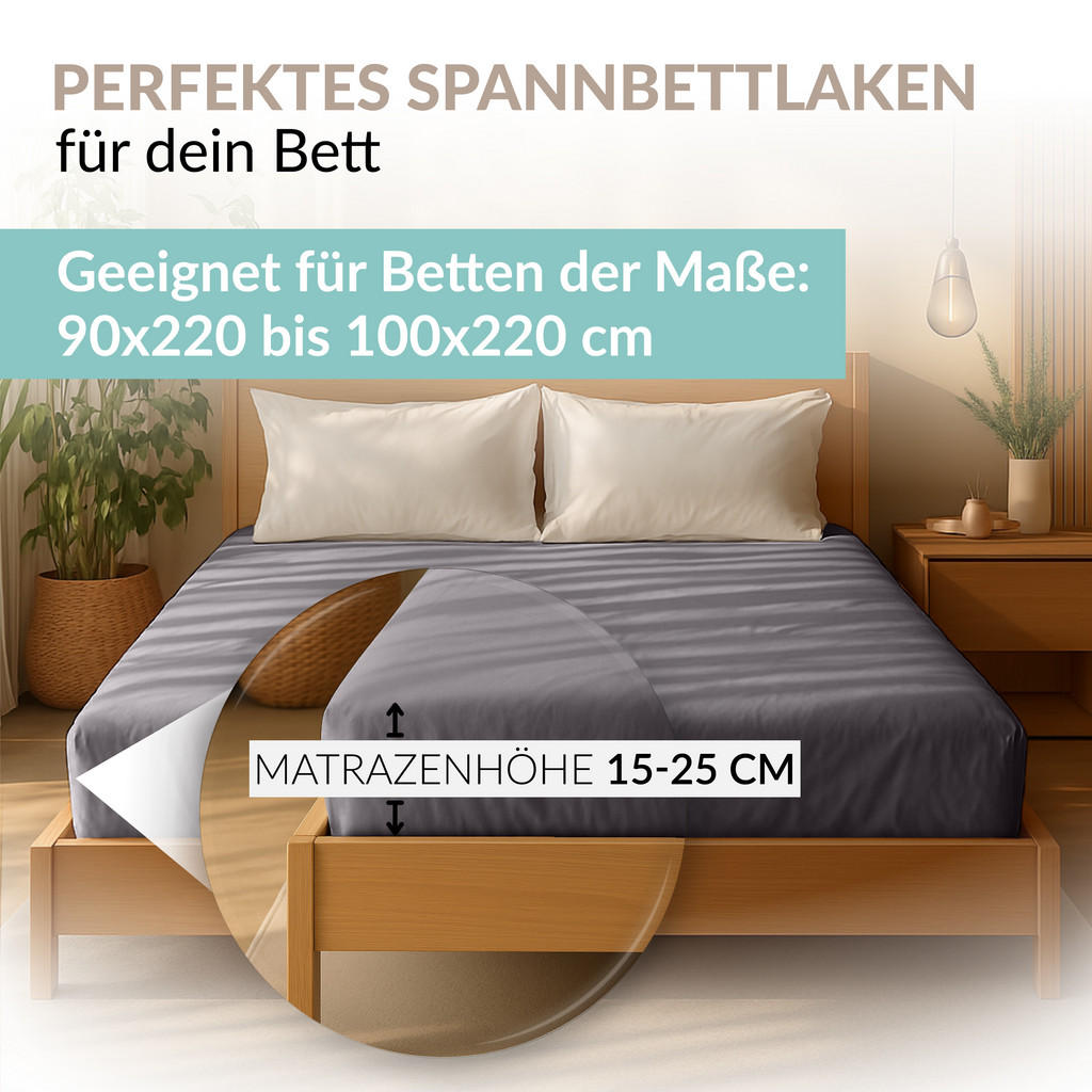 Thumbnail - Carpe Sonno Mako-Jersey-Bettlaken, Graphit, Textil, Uni, Füllung: Baumwollfüllung, Rechteckig, 200x220 cm, Oeko-Tex® Sta...