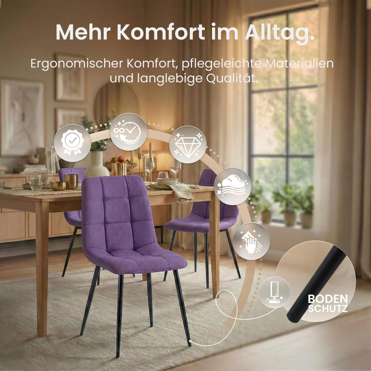 STUHL Stoff Lila - Lila/Schwarz, Textil/Metall (45/84/55cm) - CLP