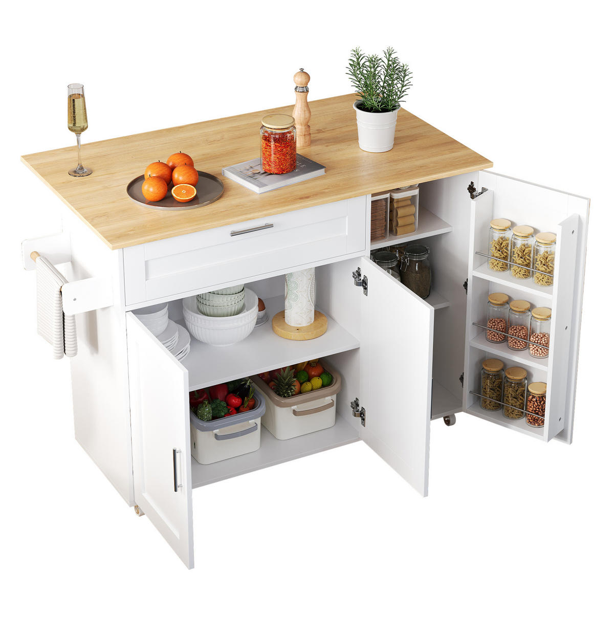 KÜCHENWAGEN klappbar 132,5 x 44(70) x 90 cm Weiß/Natur MDF - Weiß, Holz (44/90/132.5cm) - Beauniv