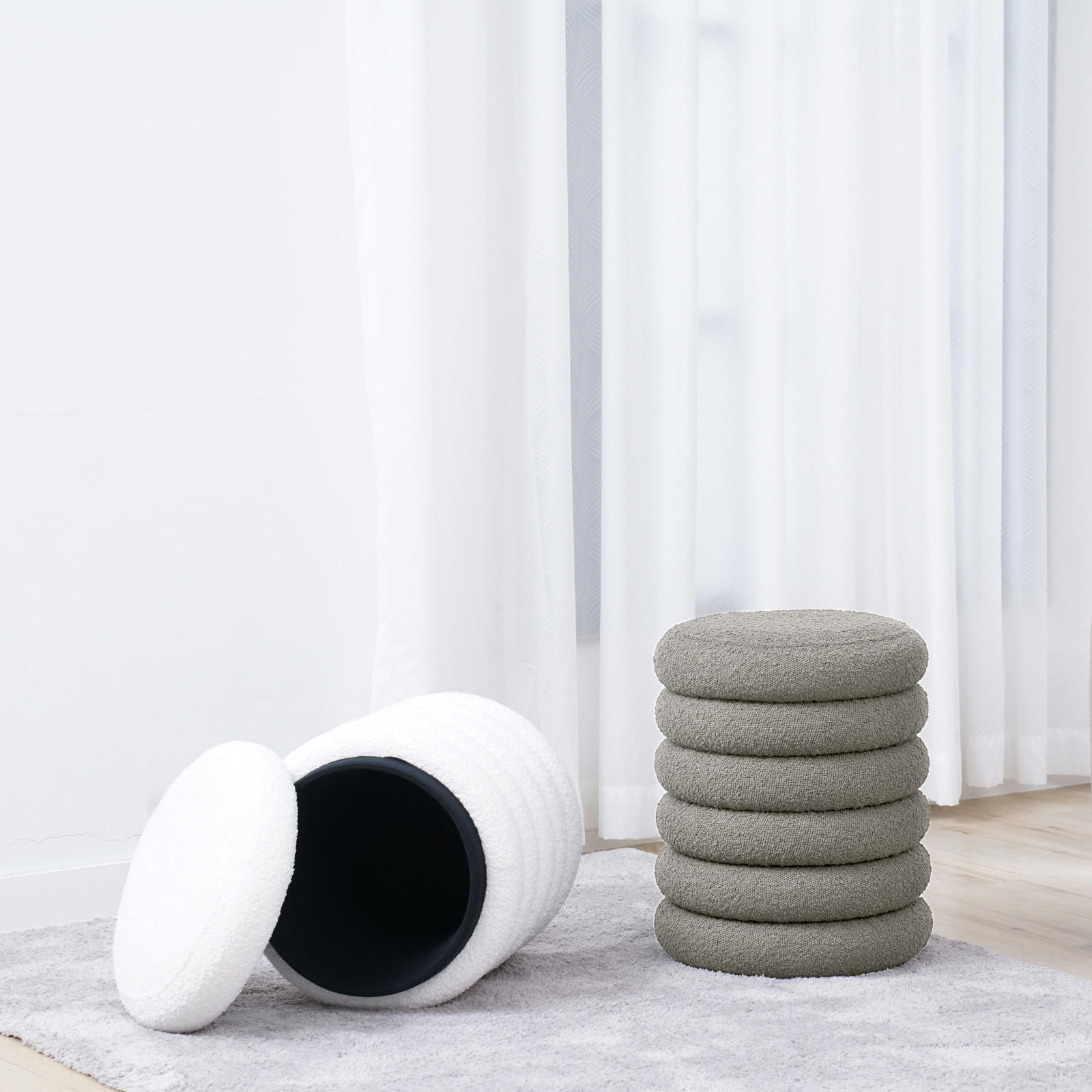 HOCKER BLOSSOM XS mit Stauraum Hellgrau - Hellgrau, Textil (40/43/40cm) - SVITA