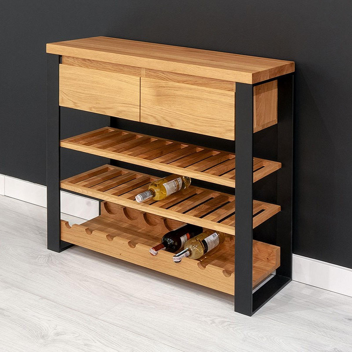 WEINREGAL Colet aus massivem Eichenholz - Eichefarben/Naturfarben, Holz (100/90/34cm) - Danzz