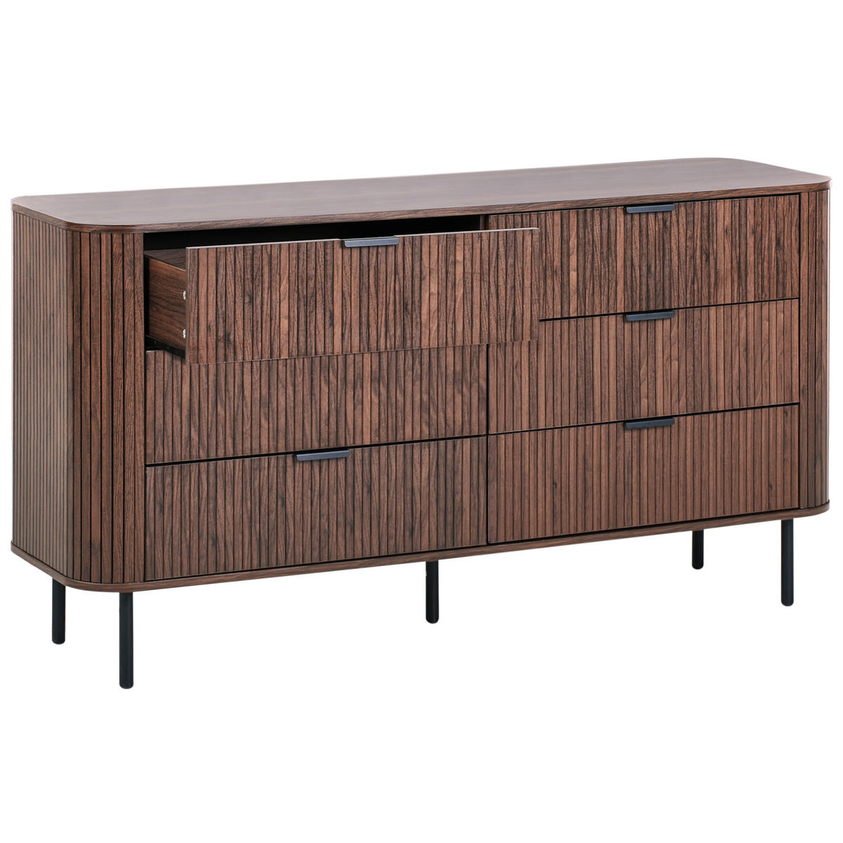 KOMMODE mit 6 Schubladen Dunkelbraun Bradley - Dunkelbraun/Schwarz, Holzwerkstoff (153/81/47cm) - Beliani