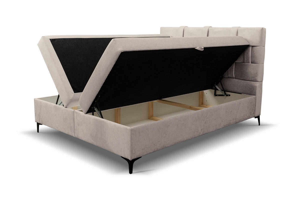 BOXBETT Charlotte mit 2 Bettkästen, Maße: 140x200 cm, Farbe: Beige, Velourstoff, mit Bonell-Matratze inkl. Topper - Beige, Holz/Kunststoff (140/200cm) - VENASI MÖBEL
