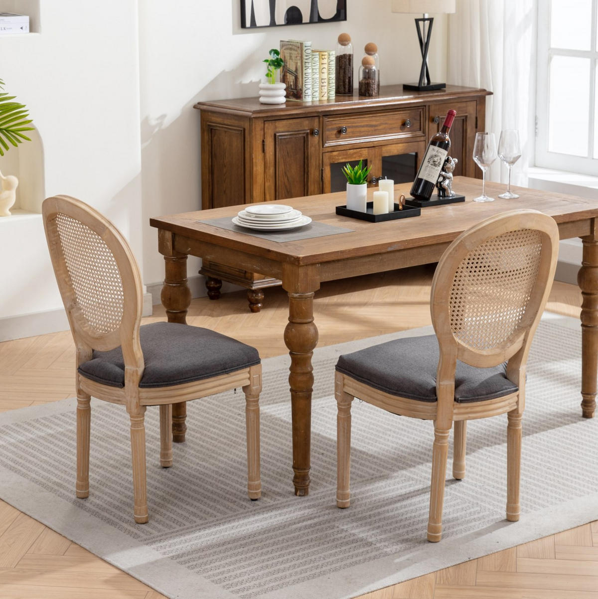 ESSZIMMERSTUHL 2er-Set Französischer Stil Rattan Stoff Gray - Grau, Holz (49/95/59.5cm) - Meubliv