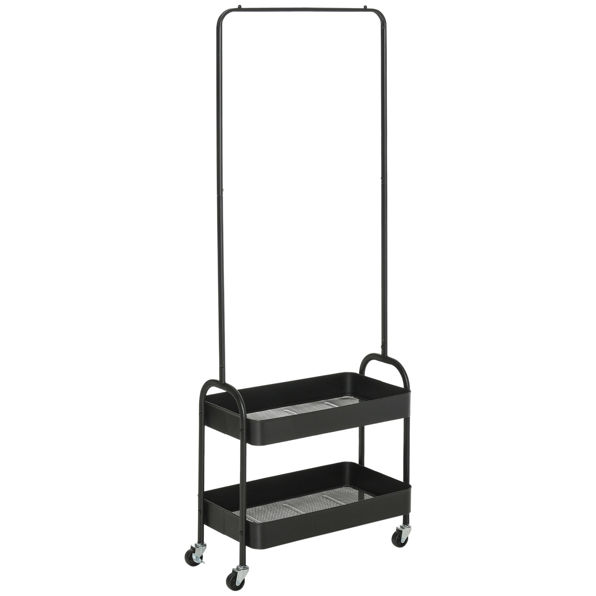 KLEIDERSTÄNDER auf Rollen, Garderobenständer mit Kleiderstange, Schwarz - Schwarz, Metall (56.5/152.5/31.5cm) - HOMCOM