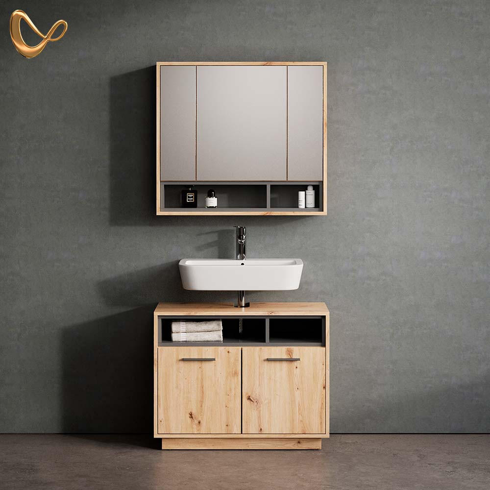 BADMÖBEL-SET Temo Artisan-Eiche 2 Teile - Anthrazit/Eiche Artisan, Holzwerkstoff (80/64/40cm) - Livinity®