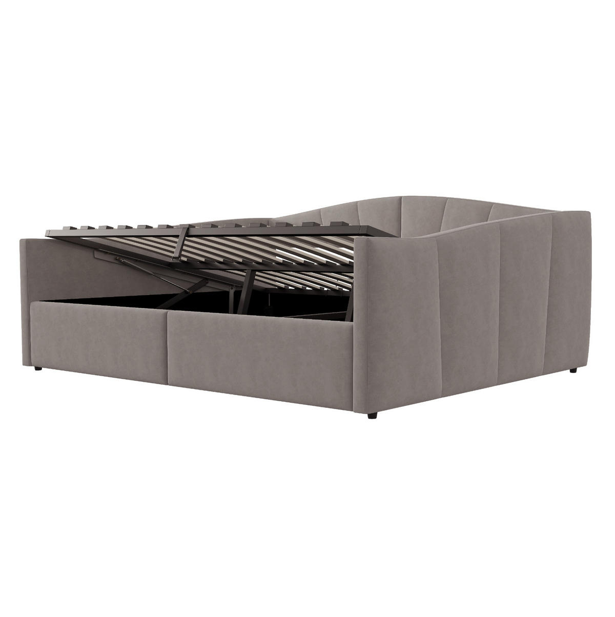 POLSTERBETT 140/200 cm Grau aus Samtstoff mit Bettkasten - Dunkelgrau, Leder (140/200cm) - OKMYHOME