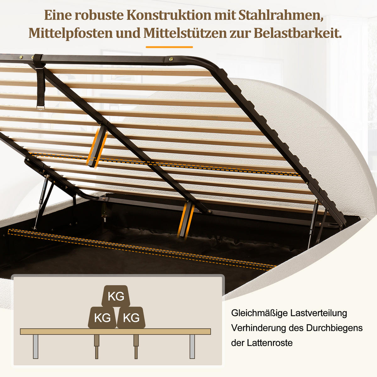 POLSTERBETT 180/200 cm in Weiß mit Bettkasten - Weiß, Holzwerkstoff/Textil (180/200cm) - WISHDOR