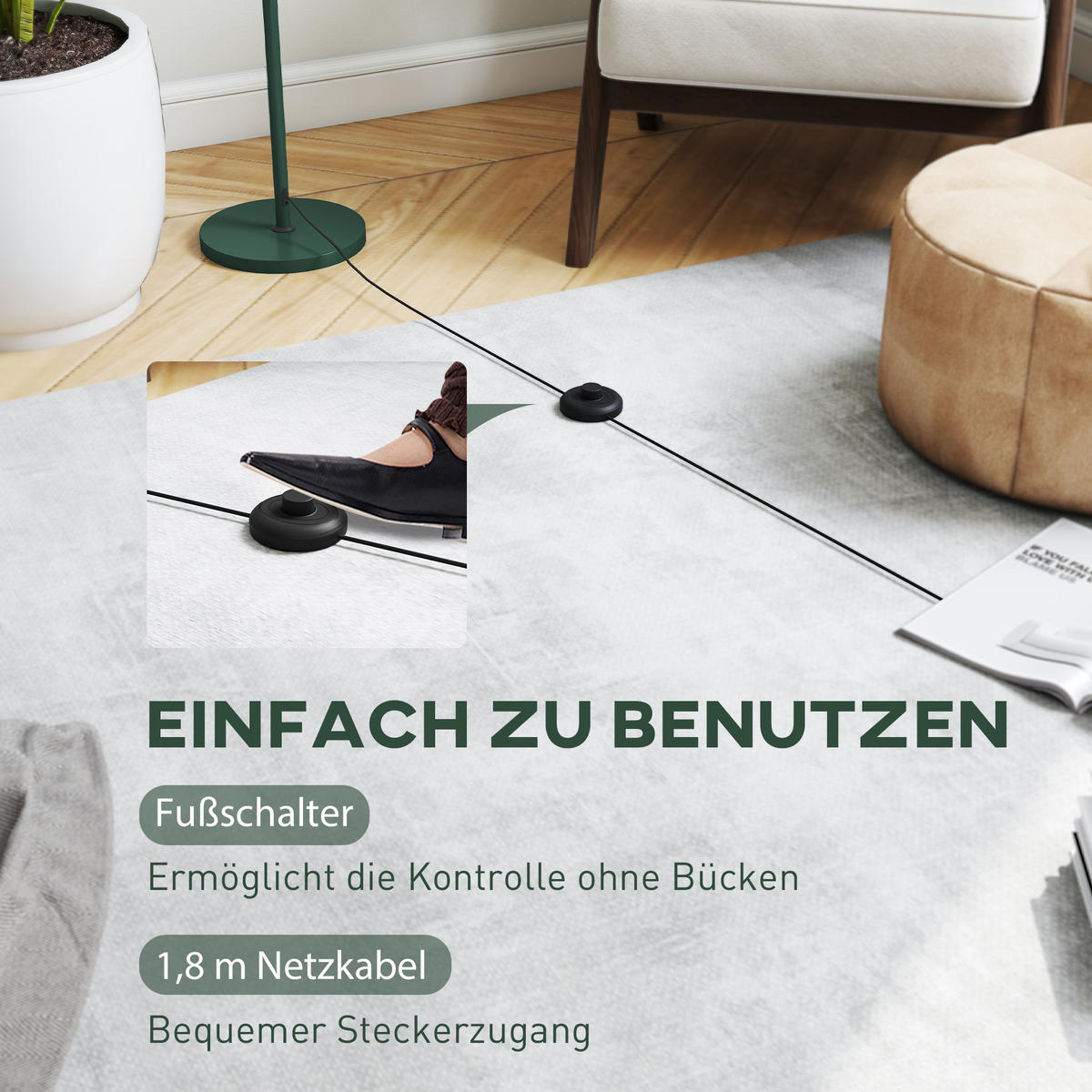STEHLAMPE mit rundem Schirm, Fußschalter Grün - Grün, Metall (30/30/155cm) - HOMCOM