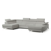 ROHOVÁ SEDAČKA RUBANO světle šedá - černá/světle šedá, kov/dřevo (339/190cm) - MASSENO