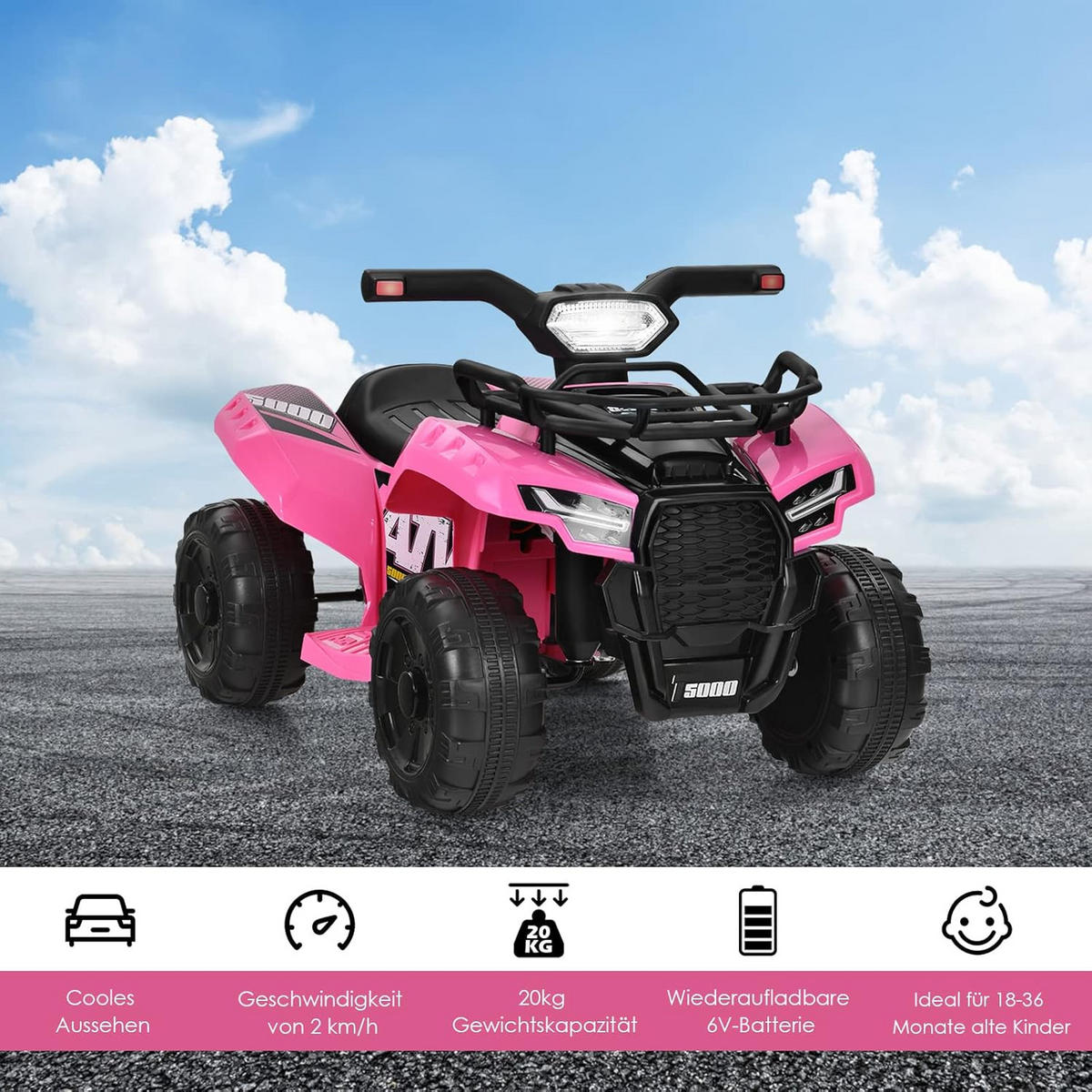 KINDERQUAD 6V Elektro Rosa - Pink, Kunststoff (66/42/44cm) - COSTWAY