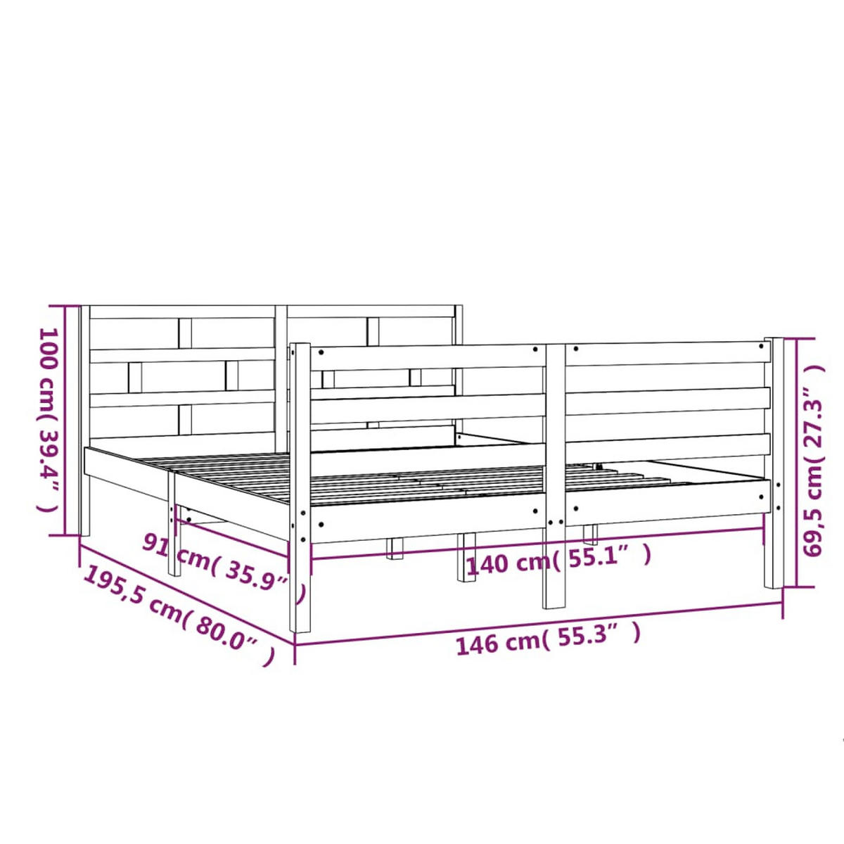 BETT Kent 146/195.5 cm - Braun, Holz (140/190cm) - Nettlife