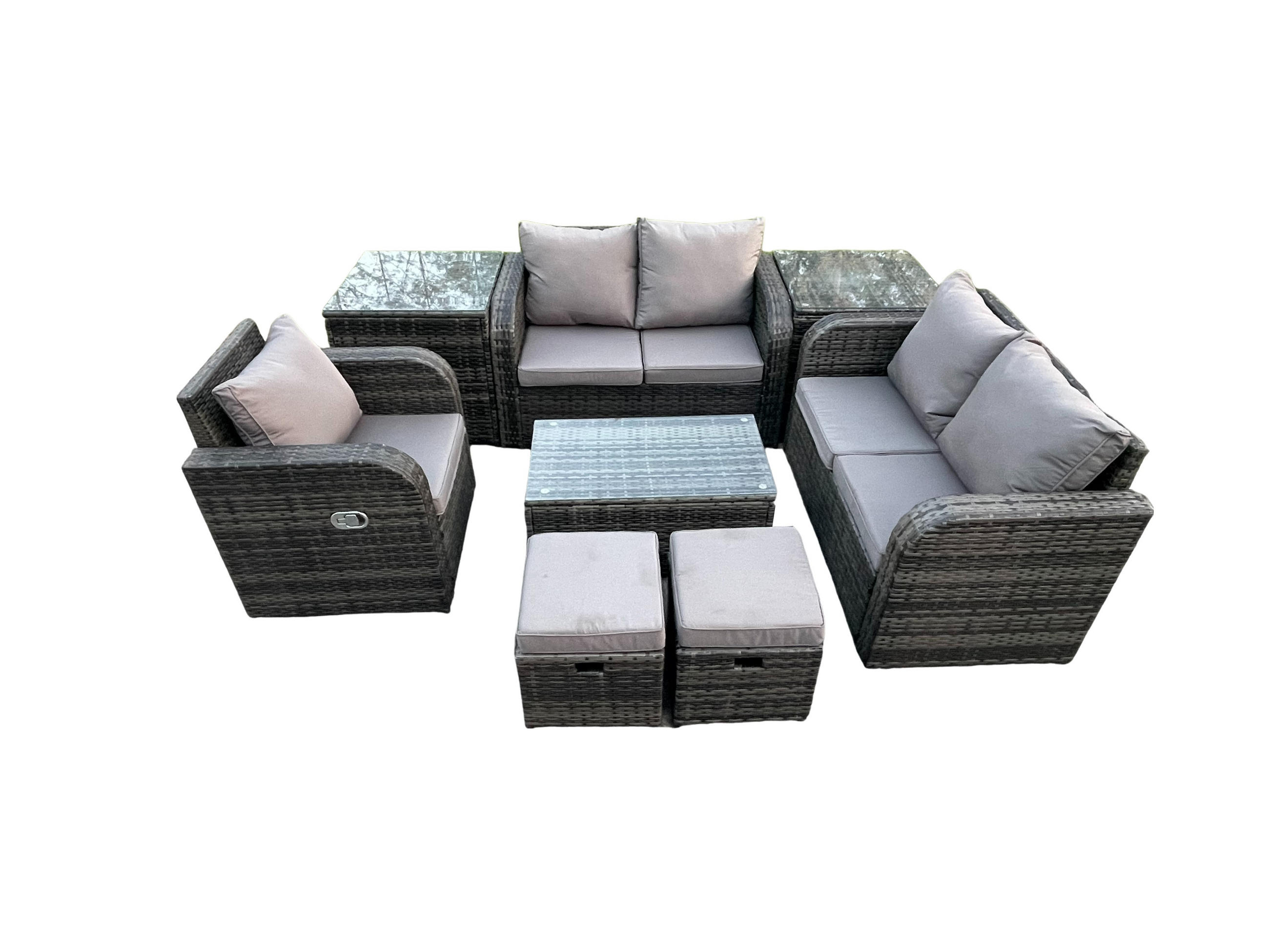 LOUNGESOFA-SET Polyrattan Dunkelgrau 8-Sitzer - Dunkelgrau, Metall - Fimous