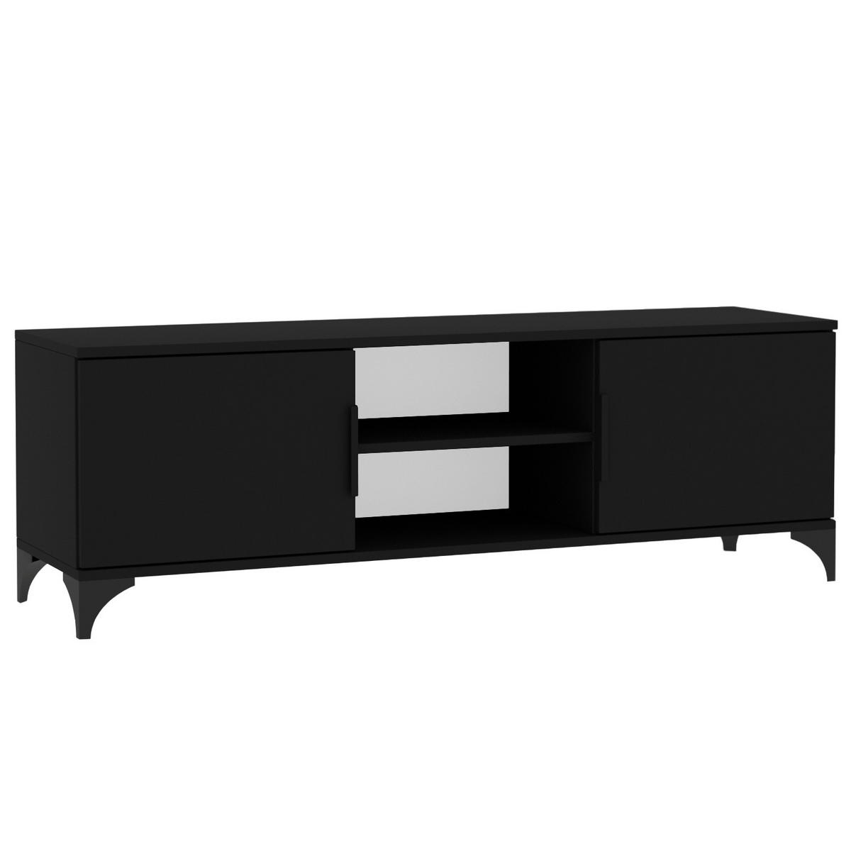 LOWBOARD Home mit 2 Türen, mit Griffen, Schwarz - Schwarz, Holzwerkstoff (150/50/40cm) - Beautysofa