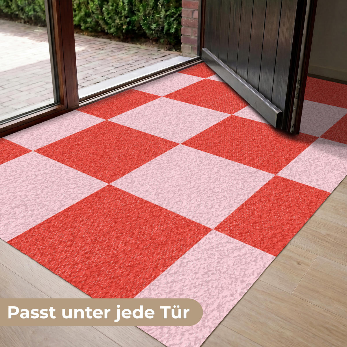 FUSSMATTE Schachbrettmuster - Rot - Rosa - Würfel Türmatte 150x90 cm - Rot, Kunststoff (150/90cm) - MuchoWow