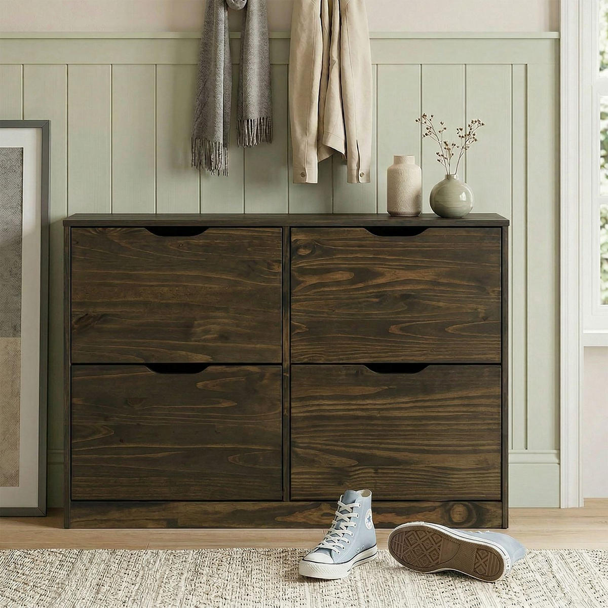 SCHUHSCHRANK BASIL grau - Grau, Holz (115/79/25cm) - IDIMEX