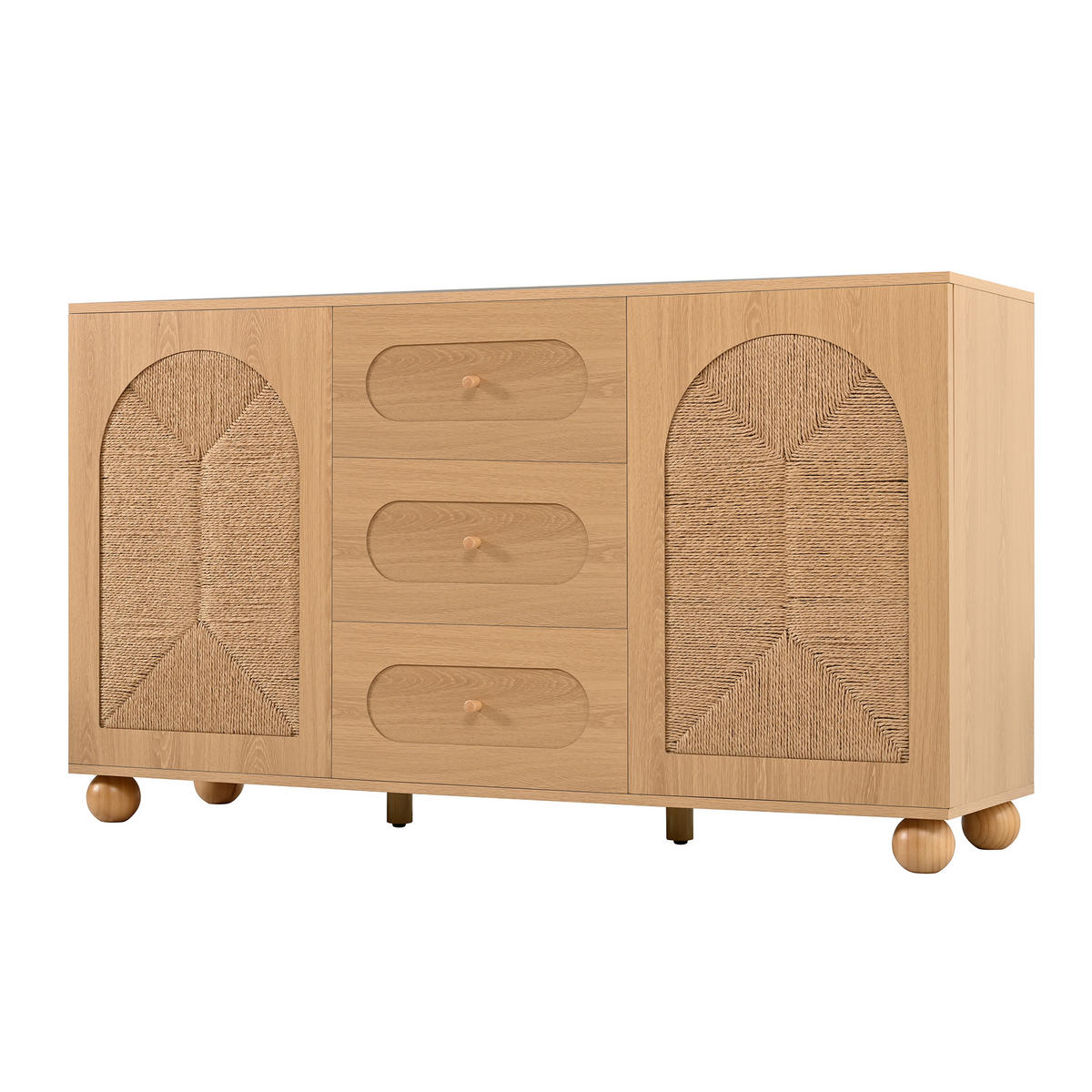 SIDEBOARD Přírodní s výpletem, 2 dvířky a 3 zásuvkami - přírodní, kompozitní dřevo (140/80/40cm) - Urban Meuble