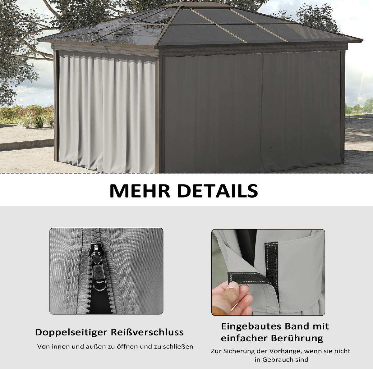 PAVILLON-SEITENWÄNDE 302/205 cm für 3x3 m Pavillons mit Reißverschluss und Haken, Polyester Hellgrau - Hellgrau, Textil (205/1/302cm) - Redom