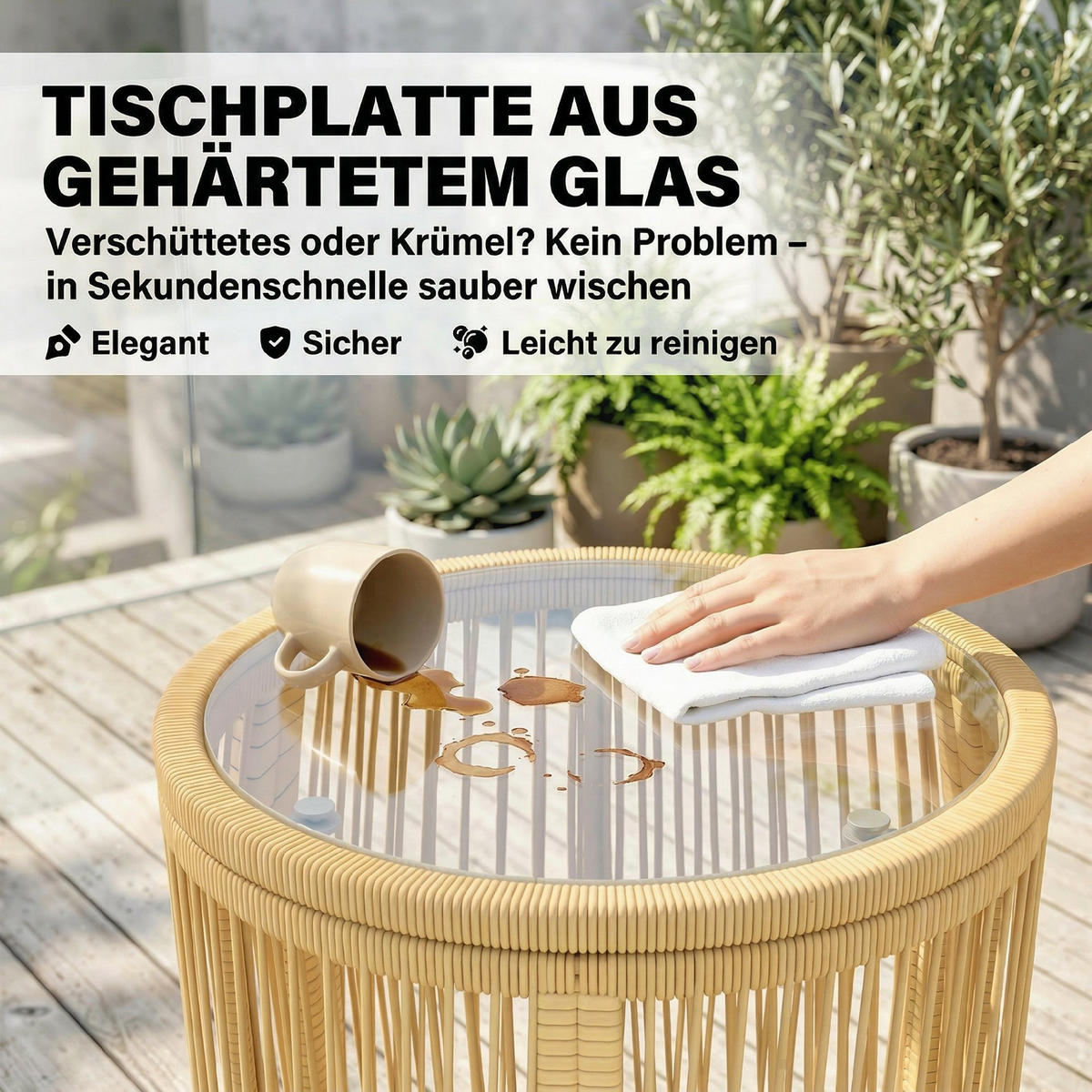 BISTROSET 3-teilig aus Stahl PE-Rattan Beige - Beige/Schwarz, Textil/Metall - Outsunny