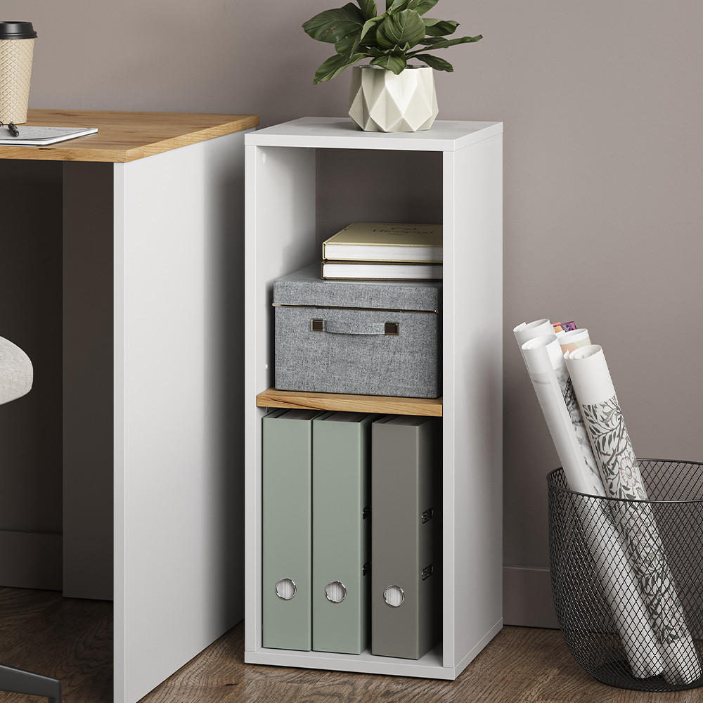 BÜCHERREGAL Tomy Weiß/Goldkraft Eiche 30 x 74 cm mit 2 offenen Fächern - Honigeiche/Weiß, Holzwerkstoff (30/74/30cm) - Vicco