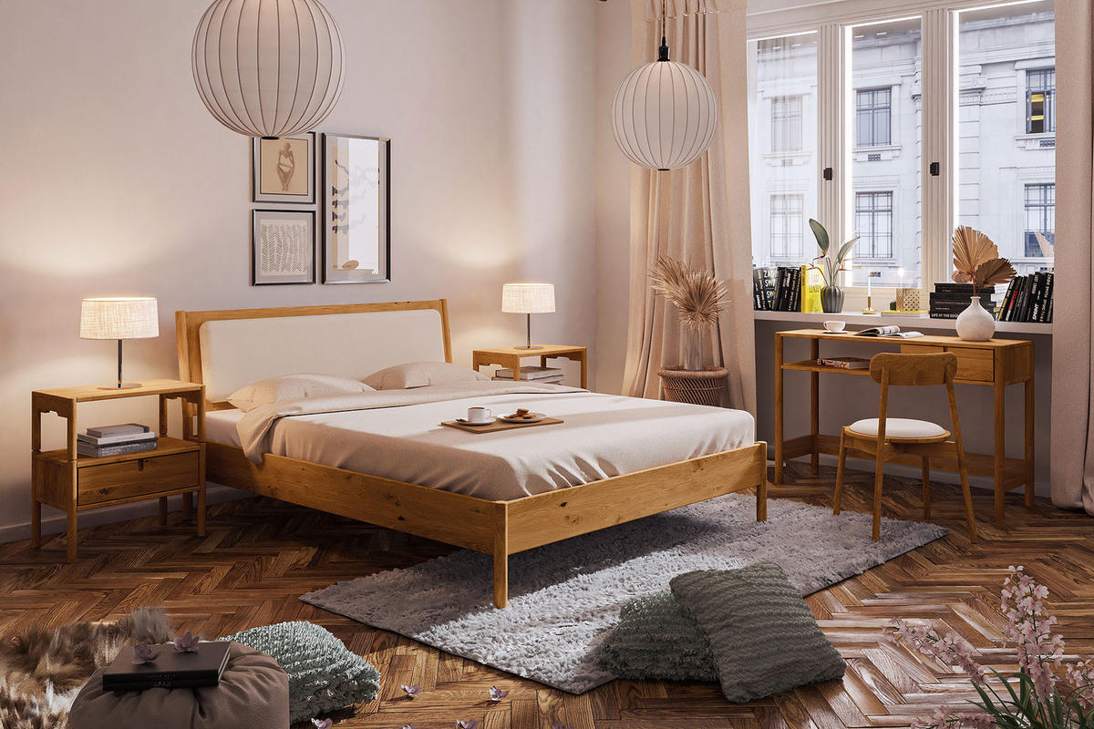 BETT MIT POLSTERKOPFTEIL INA 120x210 Wildeiche - Eiche Bianco, Holz (120/210cm) - byoak