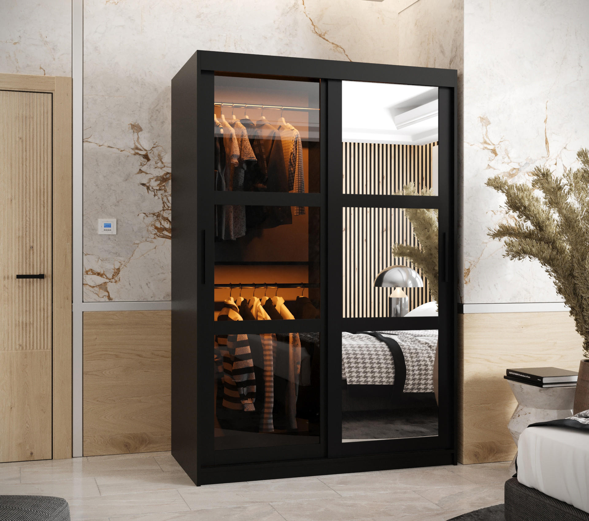 SCHWEBETÜRENSCHRANK 200/120/62 2-türig - Schwarz, Holz/Kunststoff (120/200/62cm) - Abiks Möbel