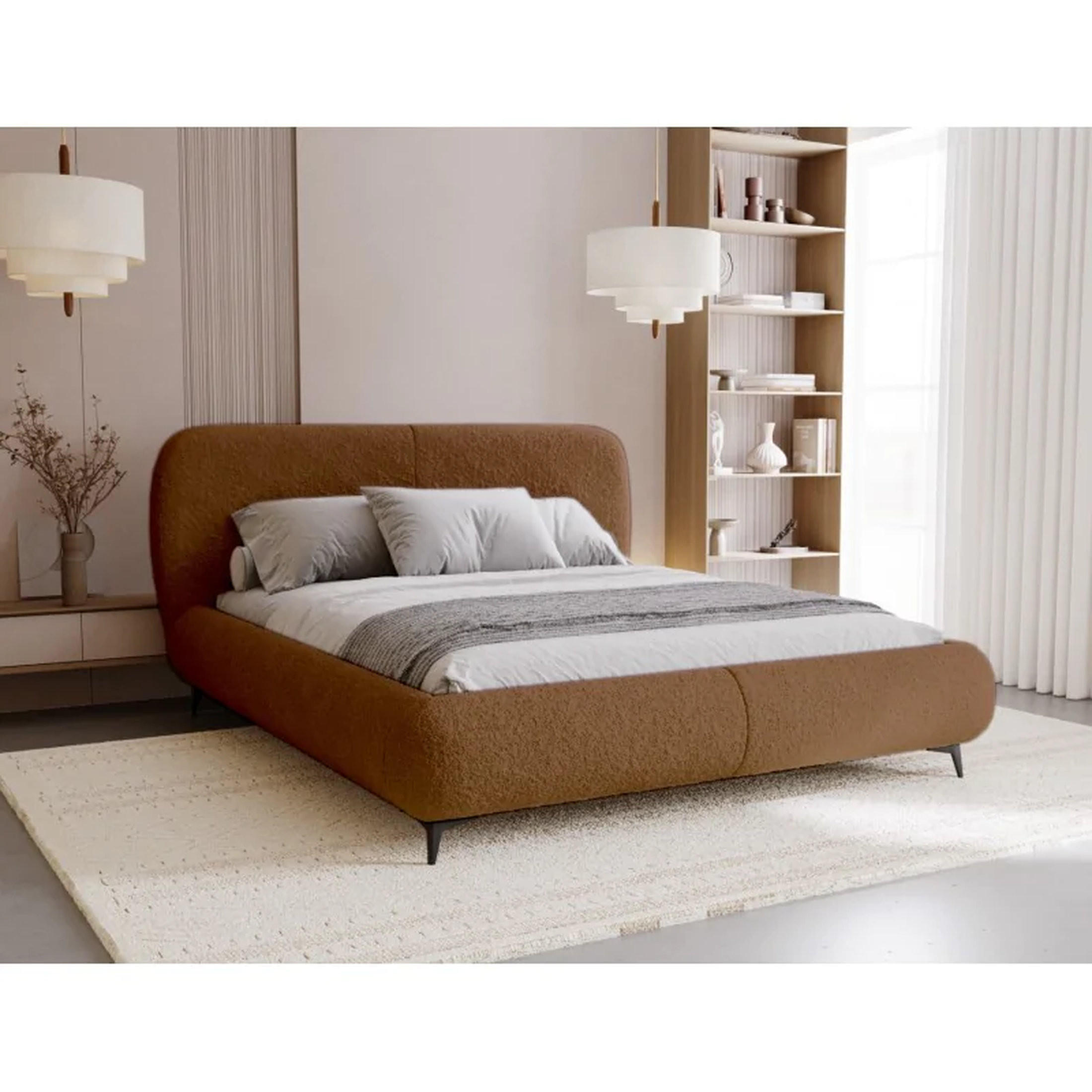 POLSTERBETT ELLE mit Kopfteil, 180 x 200 cm, Doppelbett mit Bettkasten und Lattenrost aus Holz, Bouclé-Stoff, Frabe: Rot - Rot, Holz/Kunststoff (180/200cm) - Sepro Meble