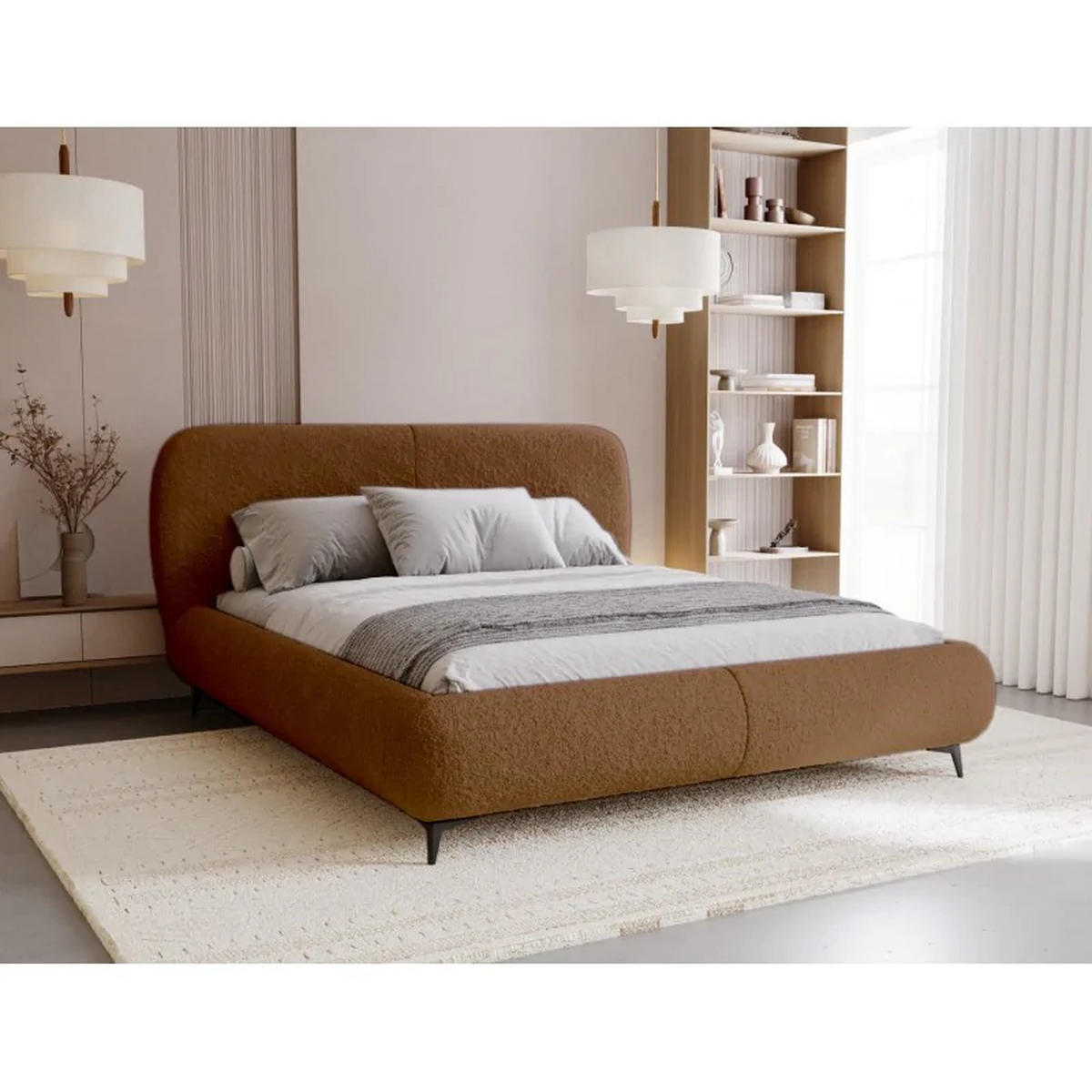 POLSTERBETT ELLE mit Kopfteil, 160 x 200 cm, Doppelbett mit Bettkasten und Lattenrost aus Holz, Bouclé-Stoff, Frabe: Rot - Rot, Holz/Kunststoff (160/200cm) - Sepro Meble