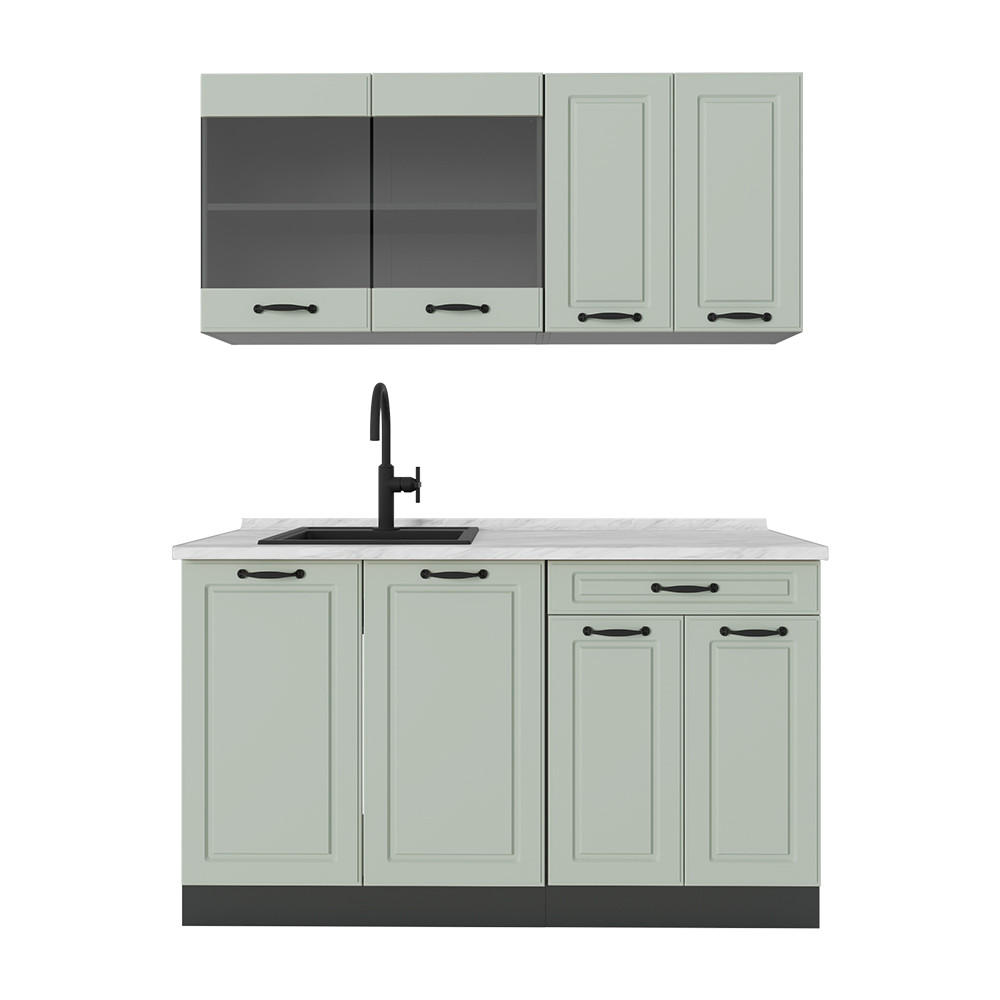 SINGLEKÜCHE R-Line, Mint Landhaus/Anthrazit, 140 cm Arbeitsplatte Marmor - Anthrazit/Grün, Holzwerkstoff (140/81.6/60cm) - Vicco