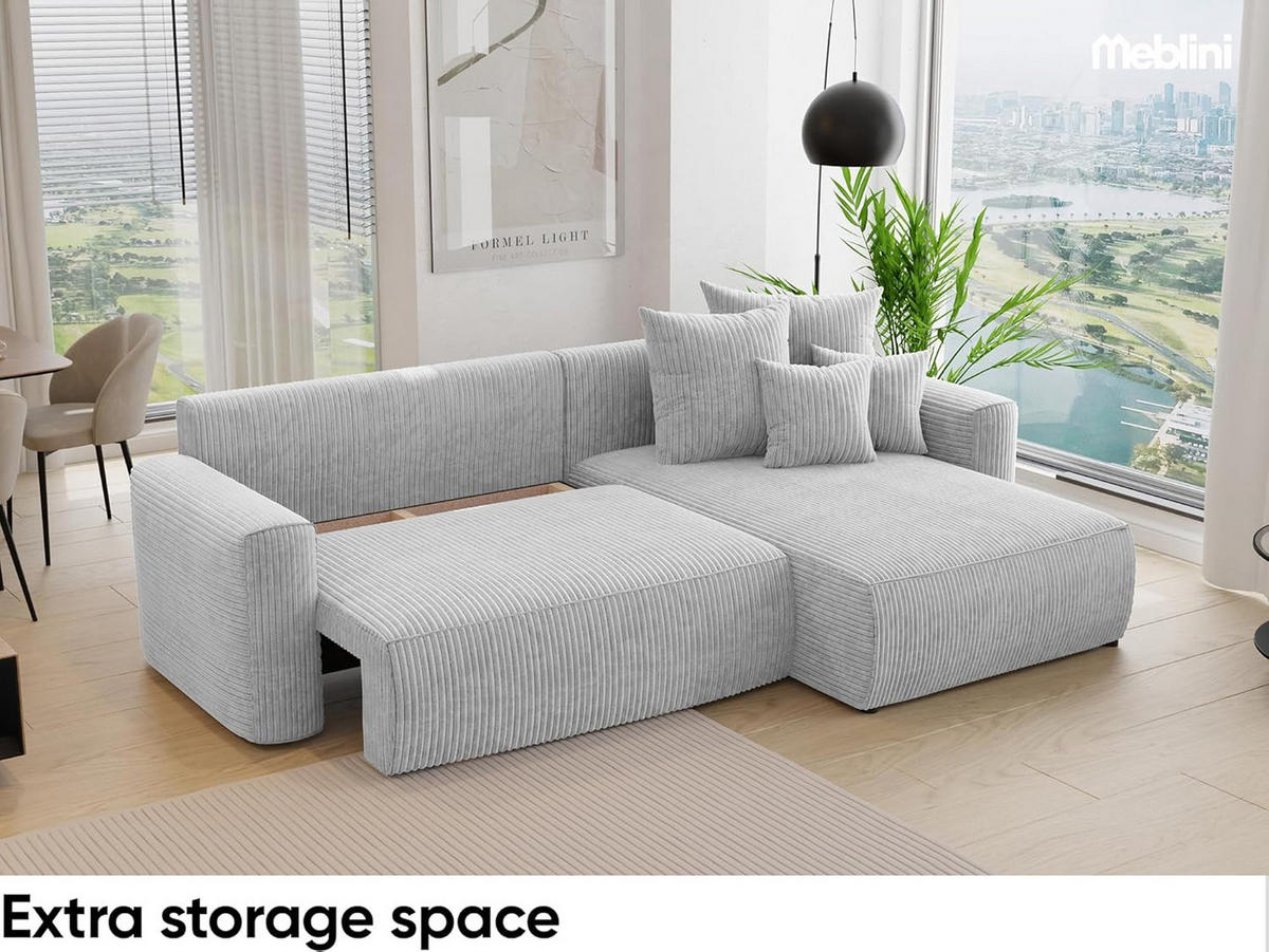 ECKSOFA BALI L - Hellgrau/Schwarz, Holzwerkstoff (260/160cm) - Meblini