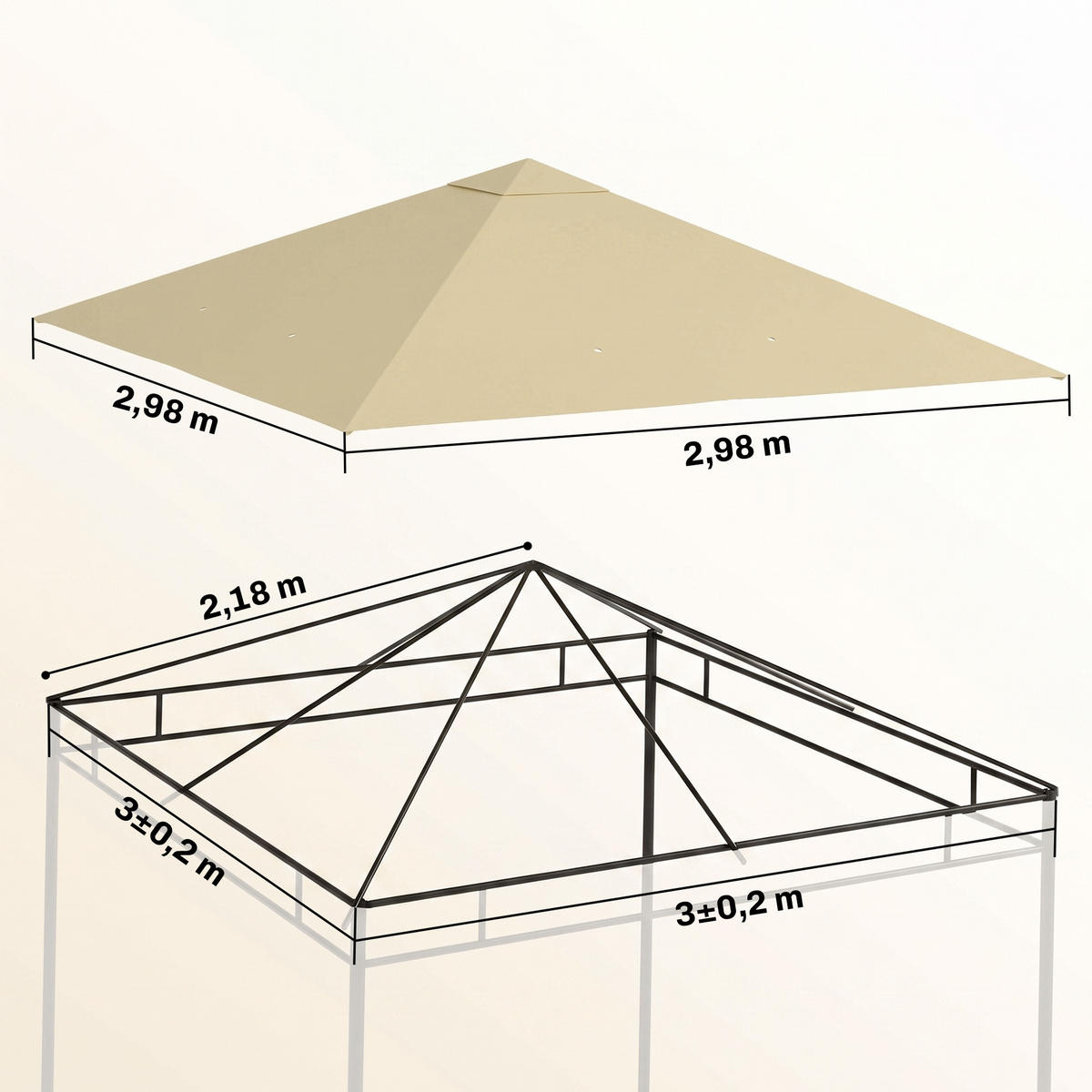 PAVILLON-ERSATZDACH aus Oxfordstoff Beige - Beige, Textil (298/1/298cm) - Outsunny