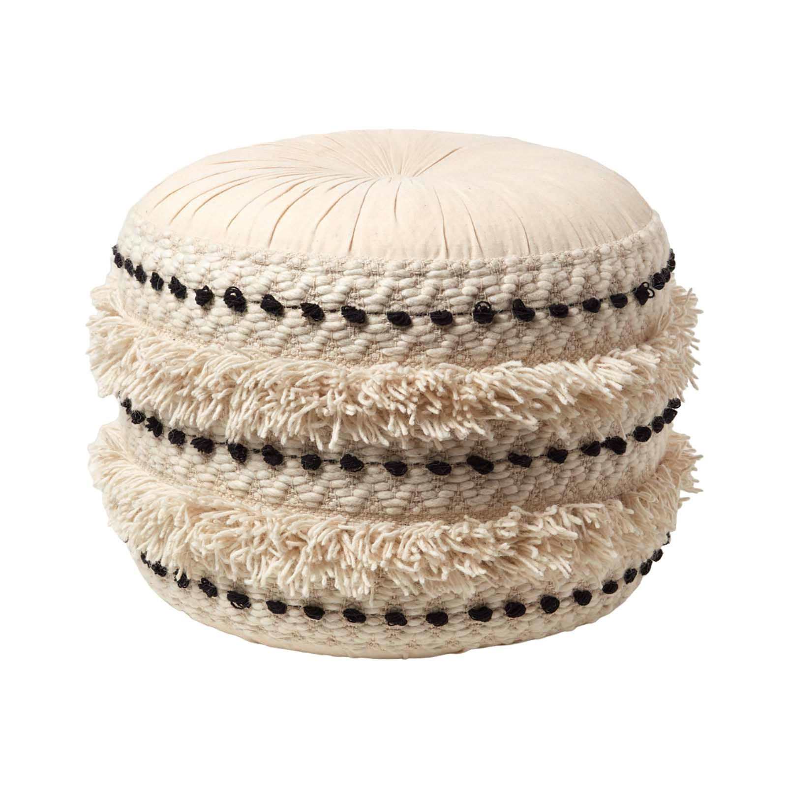 POUF Sahara schwarz-creme im Boho-Stil, 40/40/50 cm - Schwarz, Textil (50/40/50cm) - Homescapes