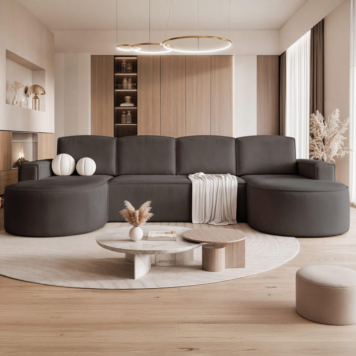 WOHNLANDSCHAFT SOFIA mit Schlaffunktion und Bettkasten Anthrazit - Anthrazit, Holzwerkstoff/Kunststoff (316/88/157cm) - Idohome