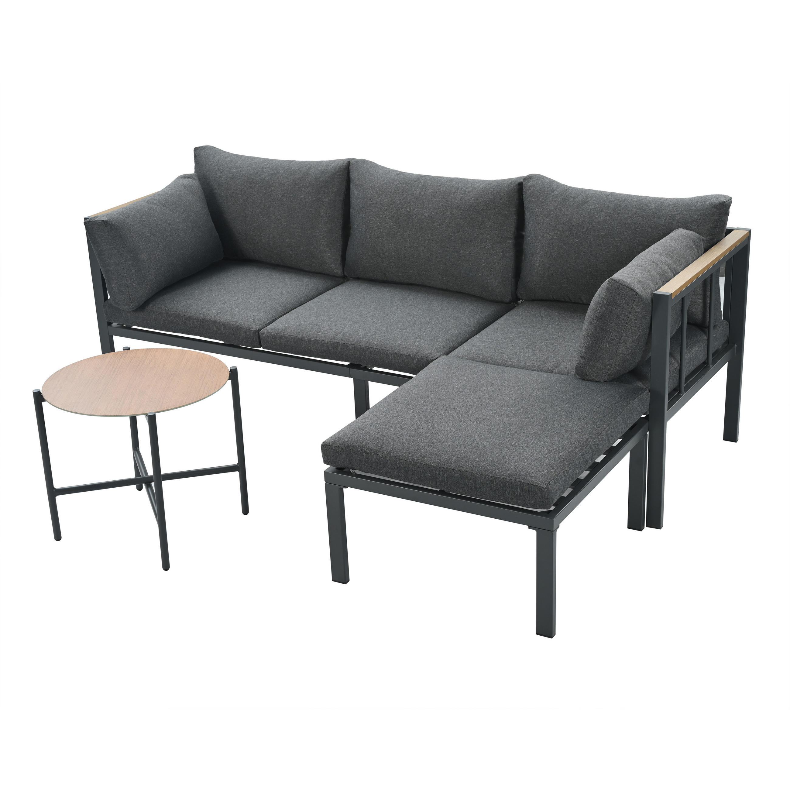 GARTENSET 182x63x62cm grau aus Stahl und Glas, wasserdicht - Grau, Textil - Modfu