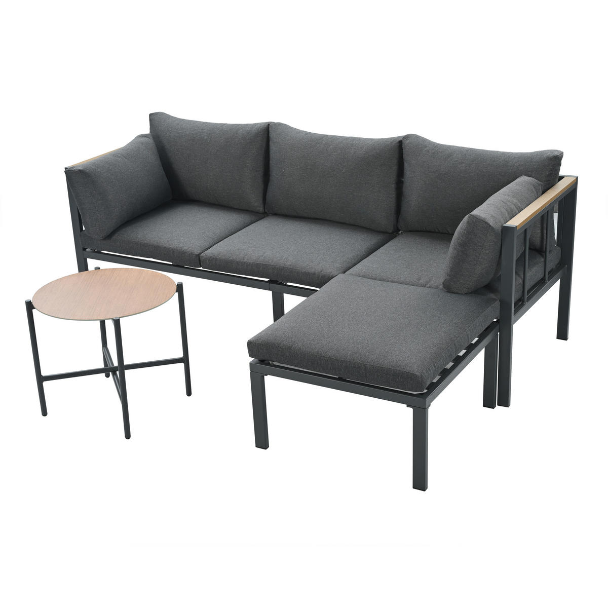 GARTENSET 182x63x62cm grau aus Stahl und Glas, wasserdicht - Grau, Textil - Modfu