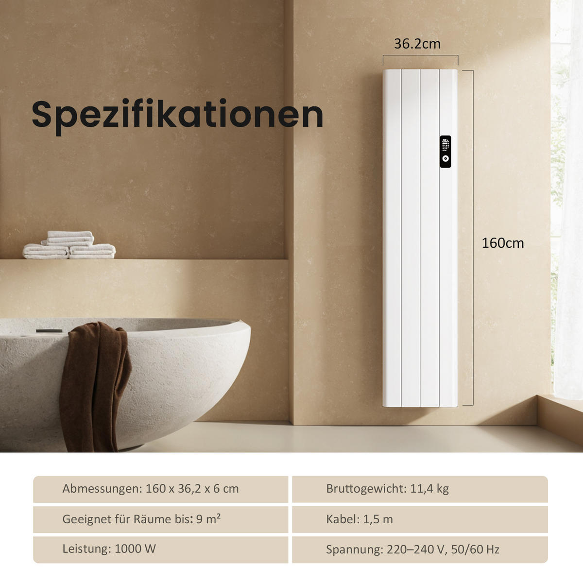 HEIZKÖRPER Weiß 160/36,2/6 cm - Weiß, Metall (36/160/6cm) - EMKE