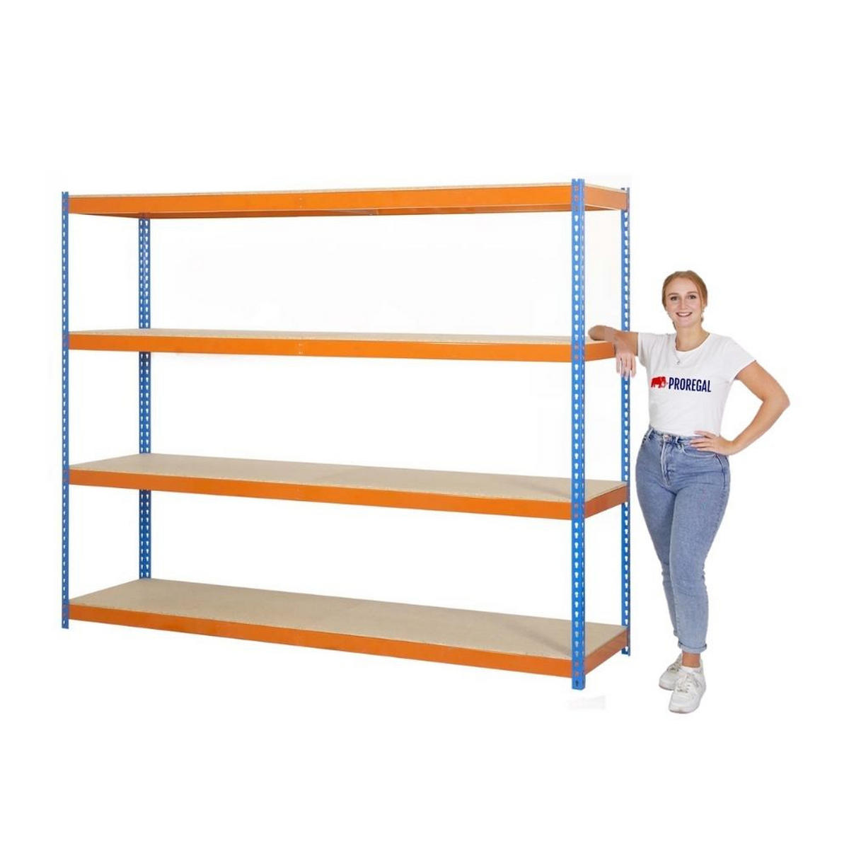 SCHWERLASTREGAL BIG WOOD YETI FOUR | HxBxT 200x180x75cm | Fachlast 400kg | Blau-Orange - Gelb, Metall (180/200/75cm) - PROREGAL
