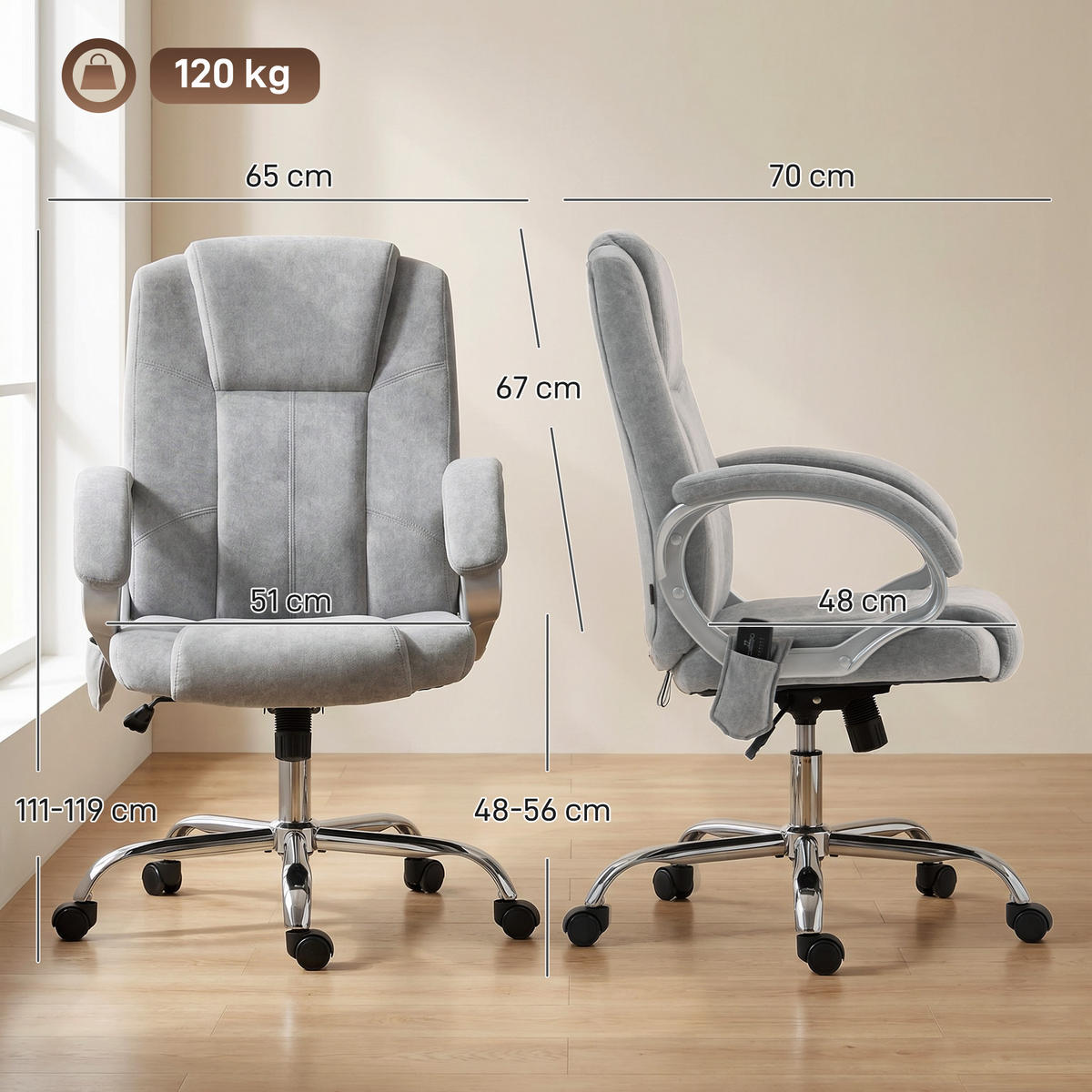 BÜROSTUHL Grau 70.0/65.0/119.0 cm - Grau, Textil (65/119/70cm)