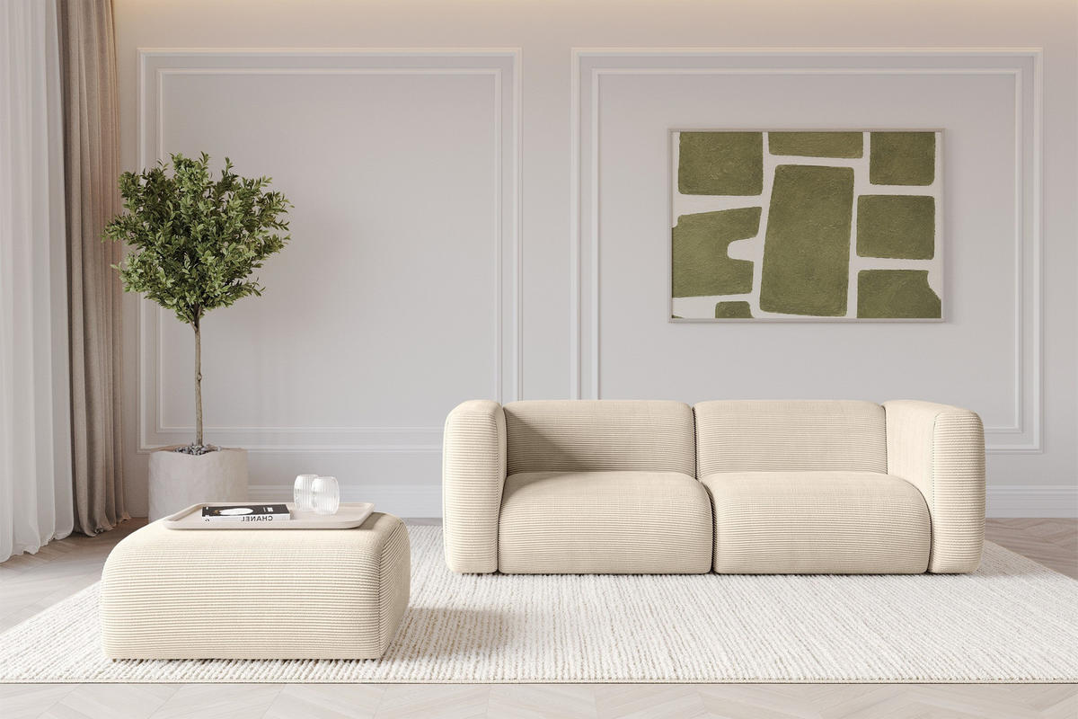 POUF MIRA-PUF 91x89x40 Beige cm Cord Modular Sitzhocker - Sandfarben/Beige, Holzwerkstoff/Kunststoff (91/40/89cm) - ALTDECOR