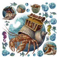 WANDAUFKLEBER 130x142cm - Die Unterwasserwelt der Krabbe - Multicolor, Kunststoff (130/142/0.1cm) - Wallfluent