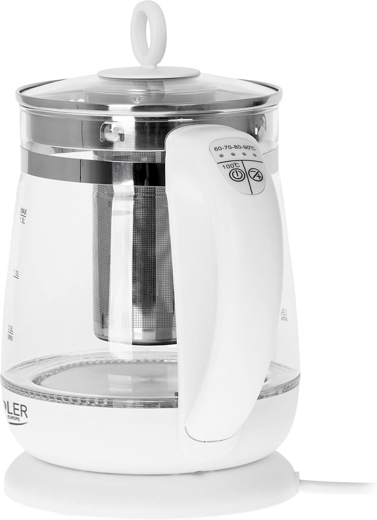 WASSERKOCHER AD1299 Premium Weiß - Weiß, Glas/Kunststoff (21/24/19cm) - Adler