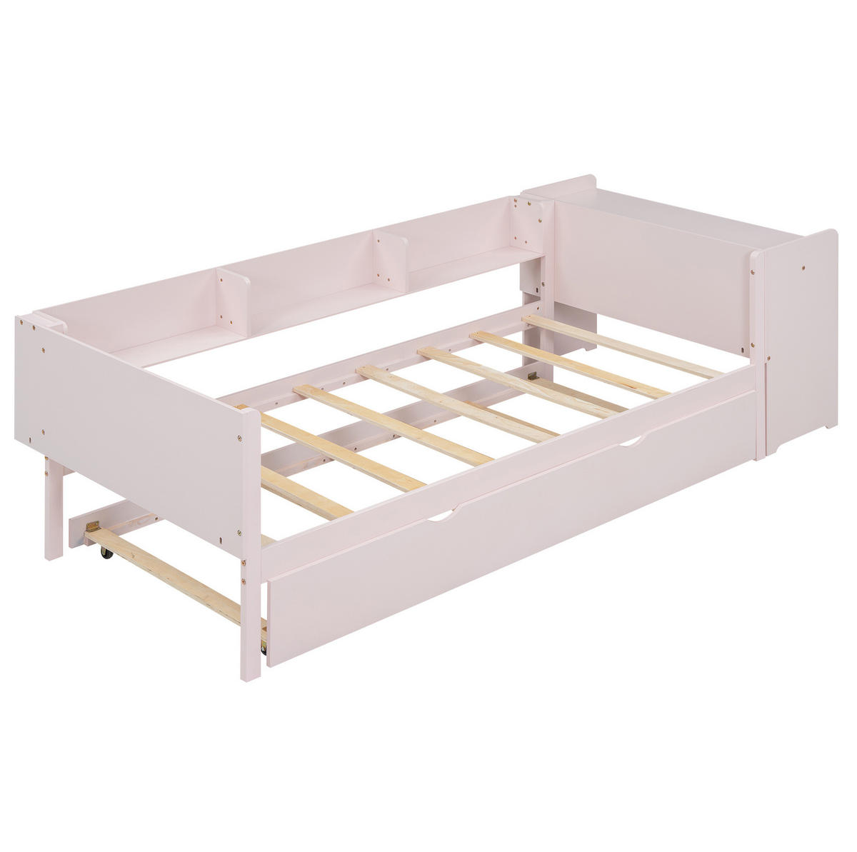 KINDERBETT 90/200 cm mit Ausziehbett, Schreibtisch und 3 Regalen, Rosa - Rosa, Holzwerkstoff (90/200cm) - Redom