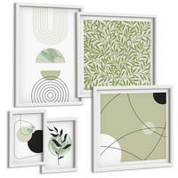 BILDER SET 5er Set - 50x50 cm & 20x30 cm & 40x60 cm Weißer Rahmen - Abstrakte Pflanzenmotive - Weiß, Kunststoff (40/60cm) - TULUP